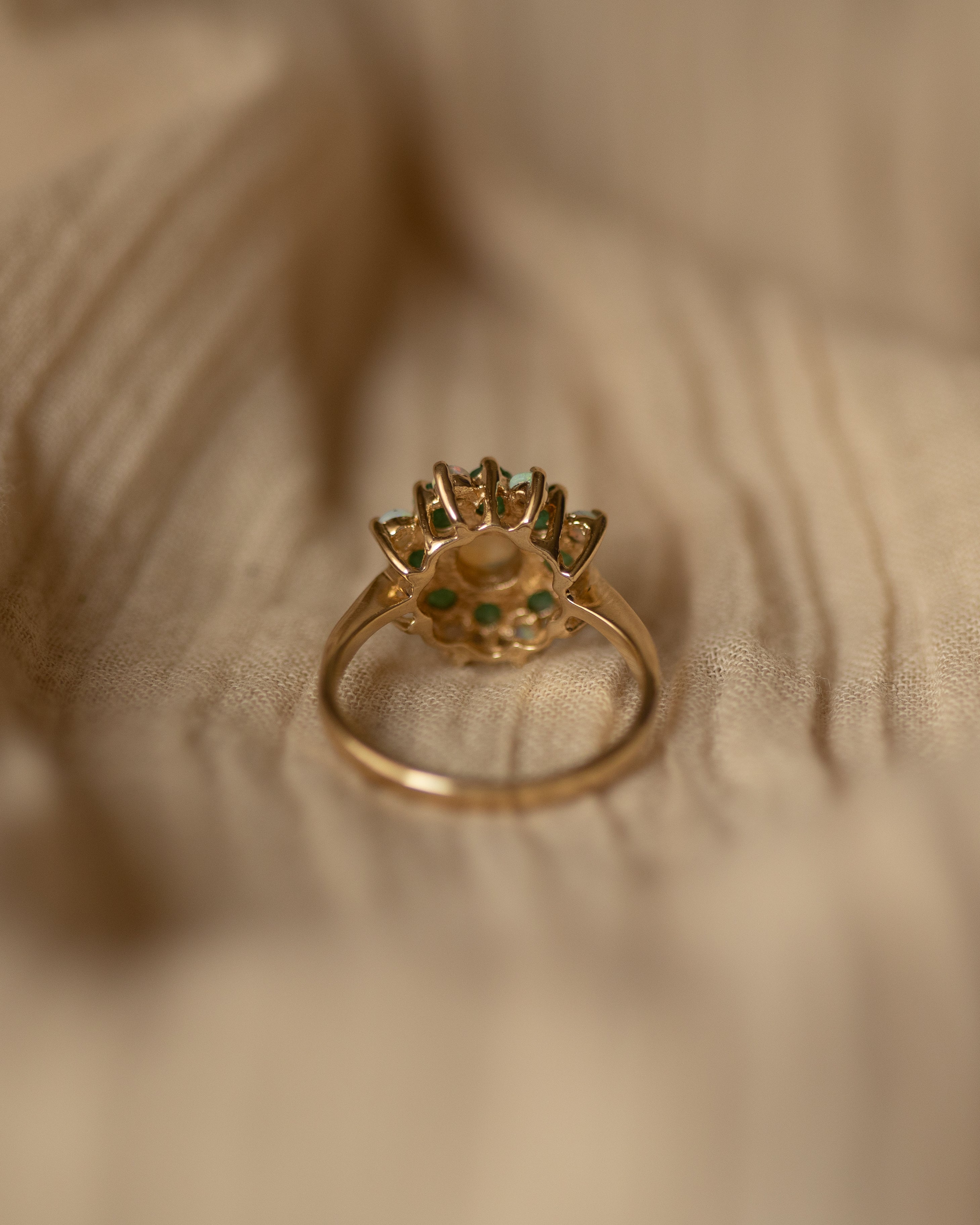 Stella 1985 Vintage 9ct Gold Opal & Emerald Cluster Ring