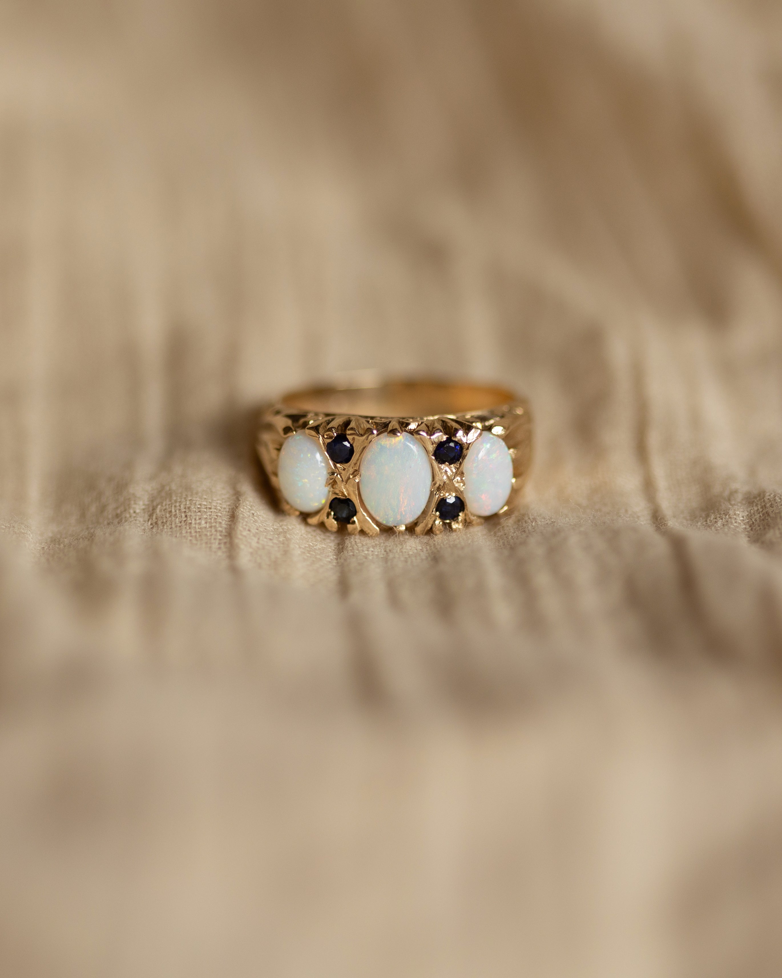 Image of Bertha Vintage 9ct Gold Opal & Sapphire Seven Stone Ring