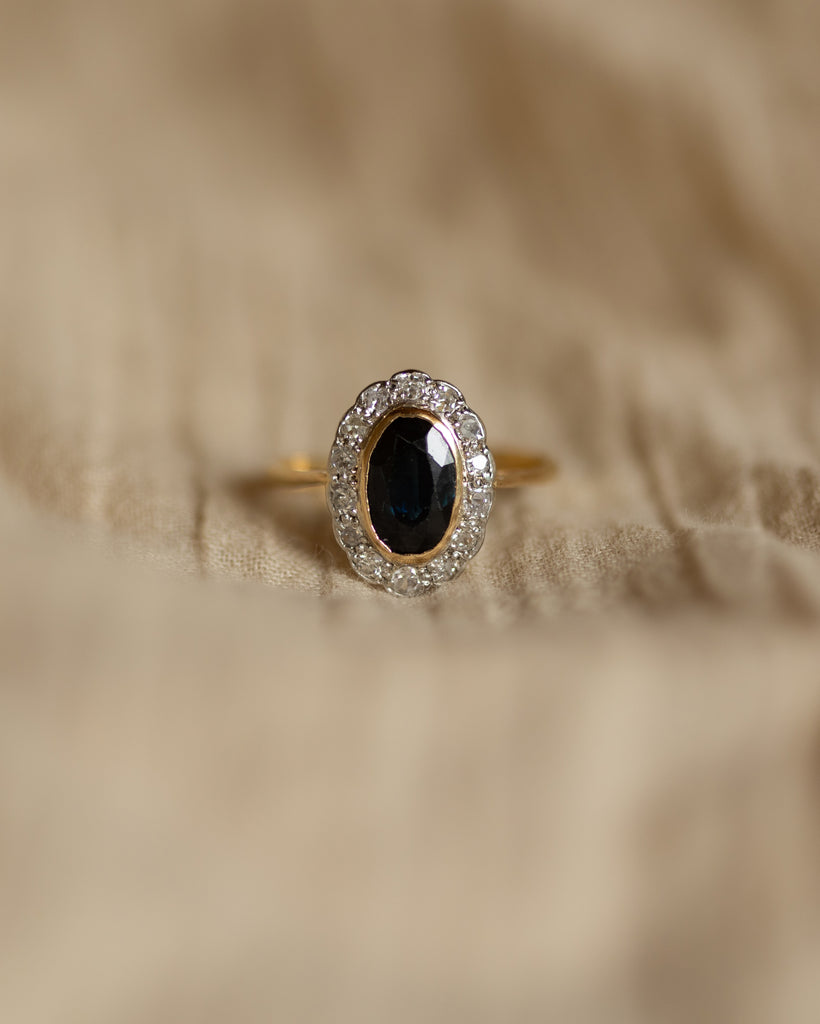 Elfrida Antique 18ct Gold Sapphire & Diamond Cluster Ring