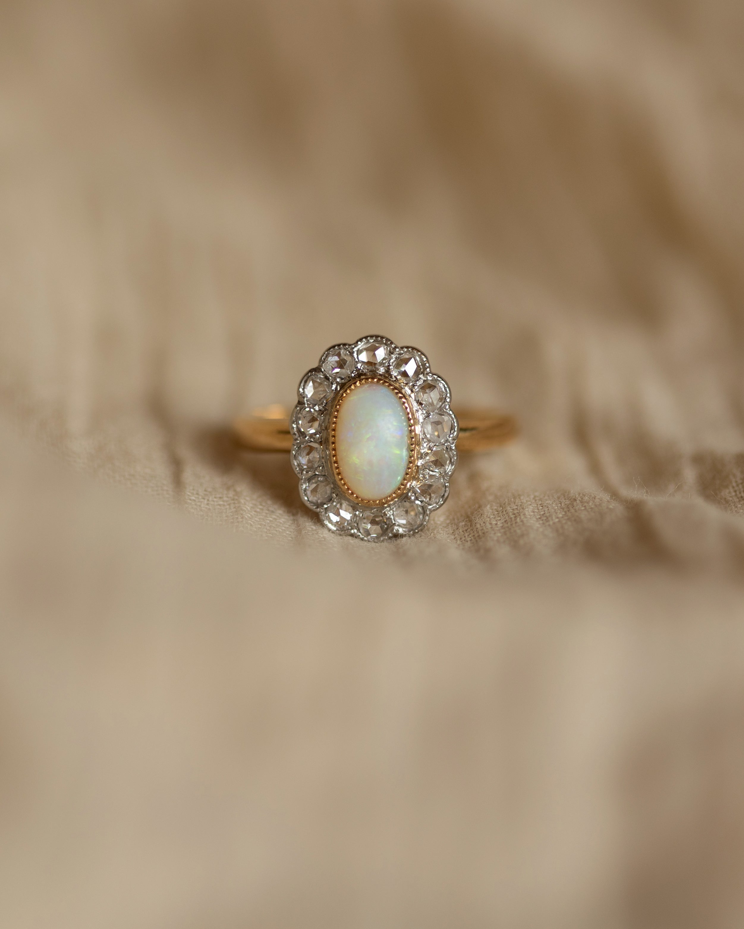 Fenella Antique 18ct Gold Opal & Diamond Cluster Ring