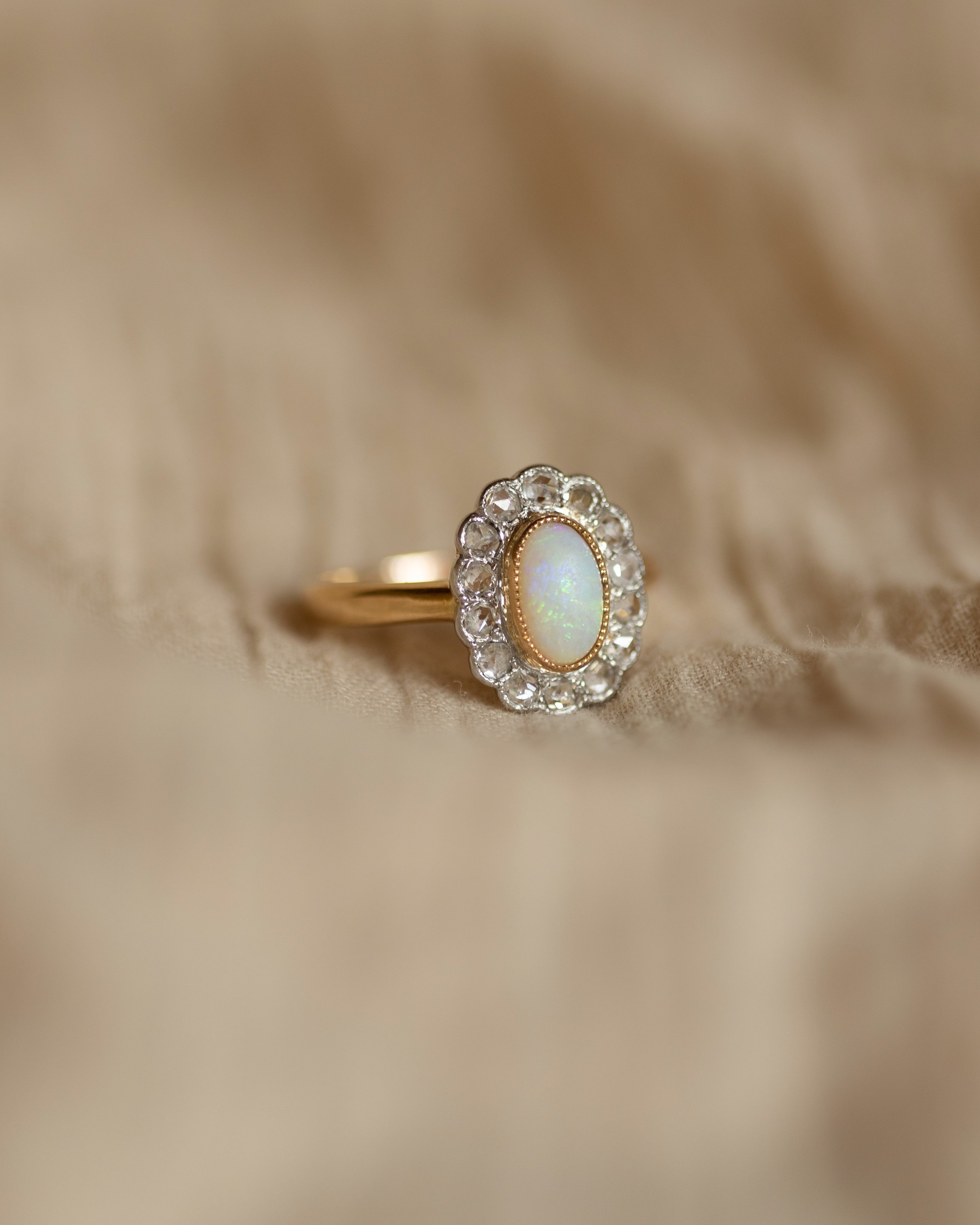 Fenella Antique 18ct Gold Opal & Diamond Cluster Ring