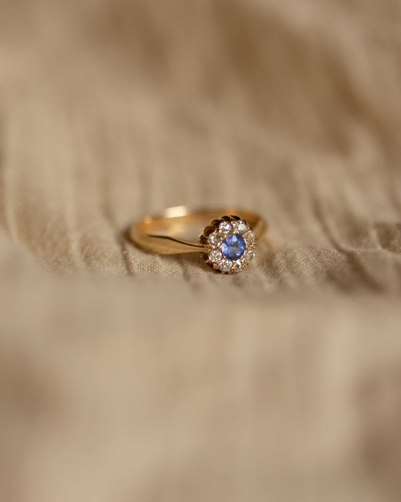 Hope 1911 Antique 18ct Gold Sapphire & Diamond Cluster Ring