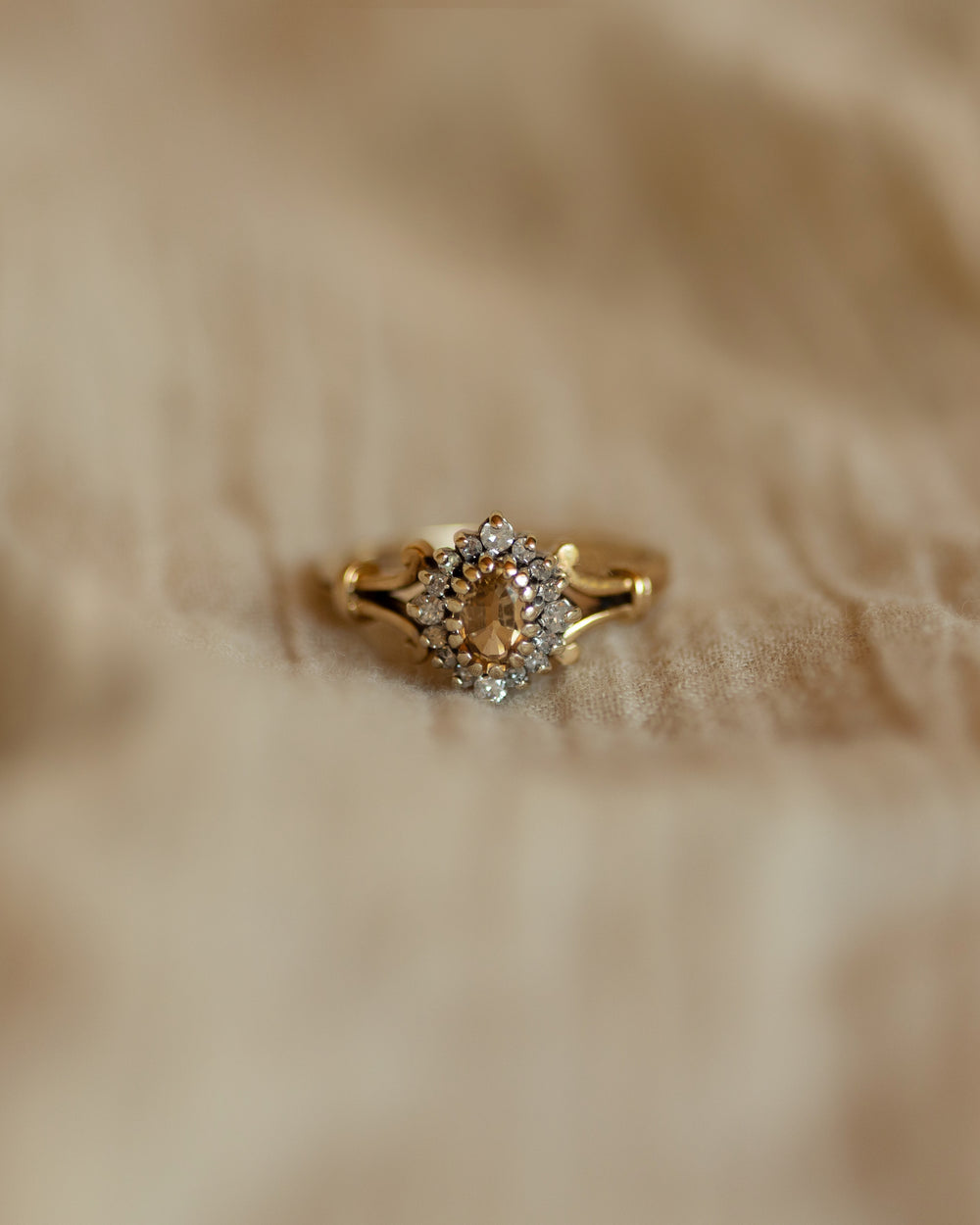 Olivia 1990 Vintage 9ct Gold Citrine & Diamond Cluster Ring