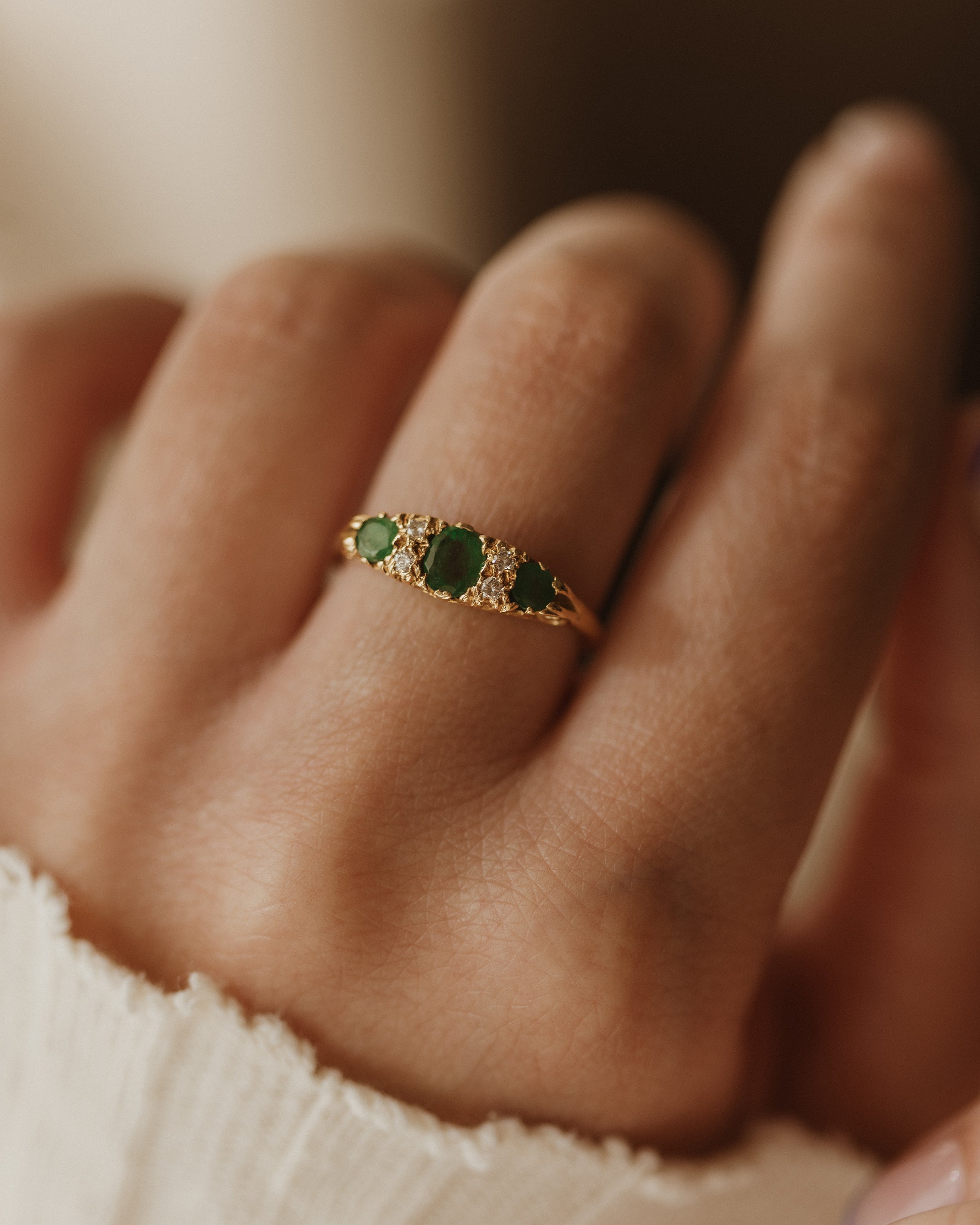 Image of Florise 1977 Vintage 18ct Gold Emerald & Diamond Ring