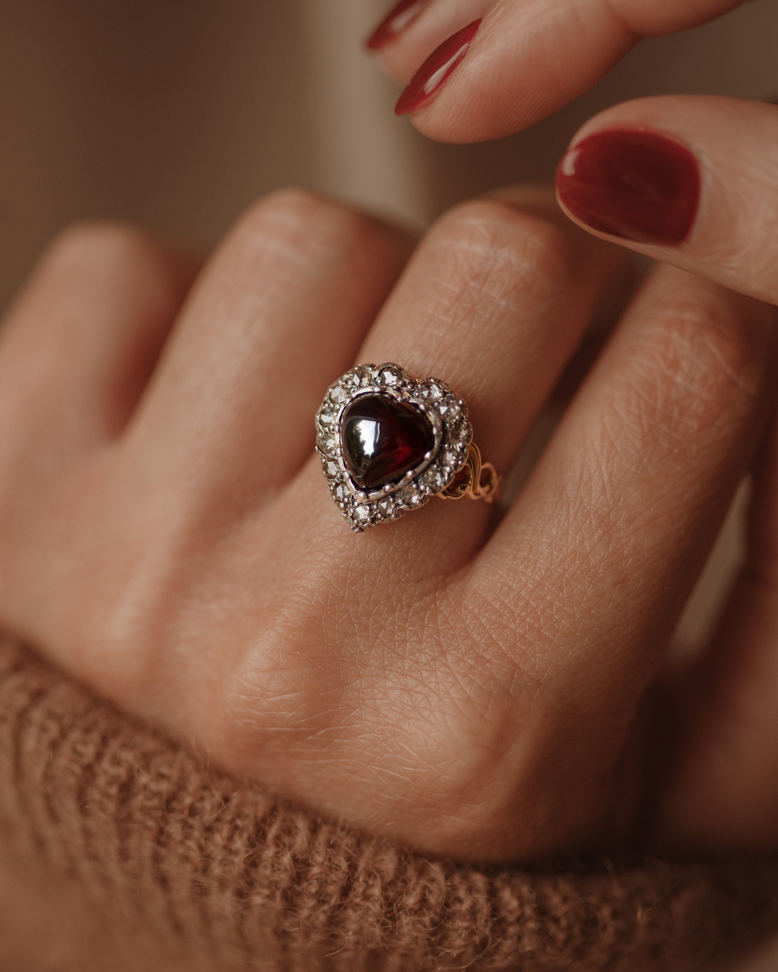 Image of Virginia Antique 18ct Gold Garnet & Diamond Heart Ring