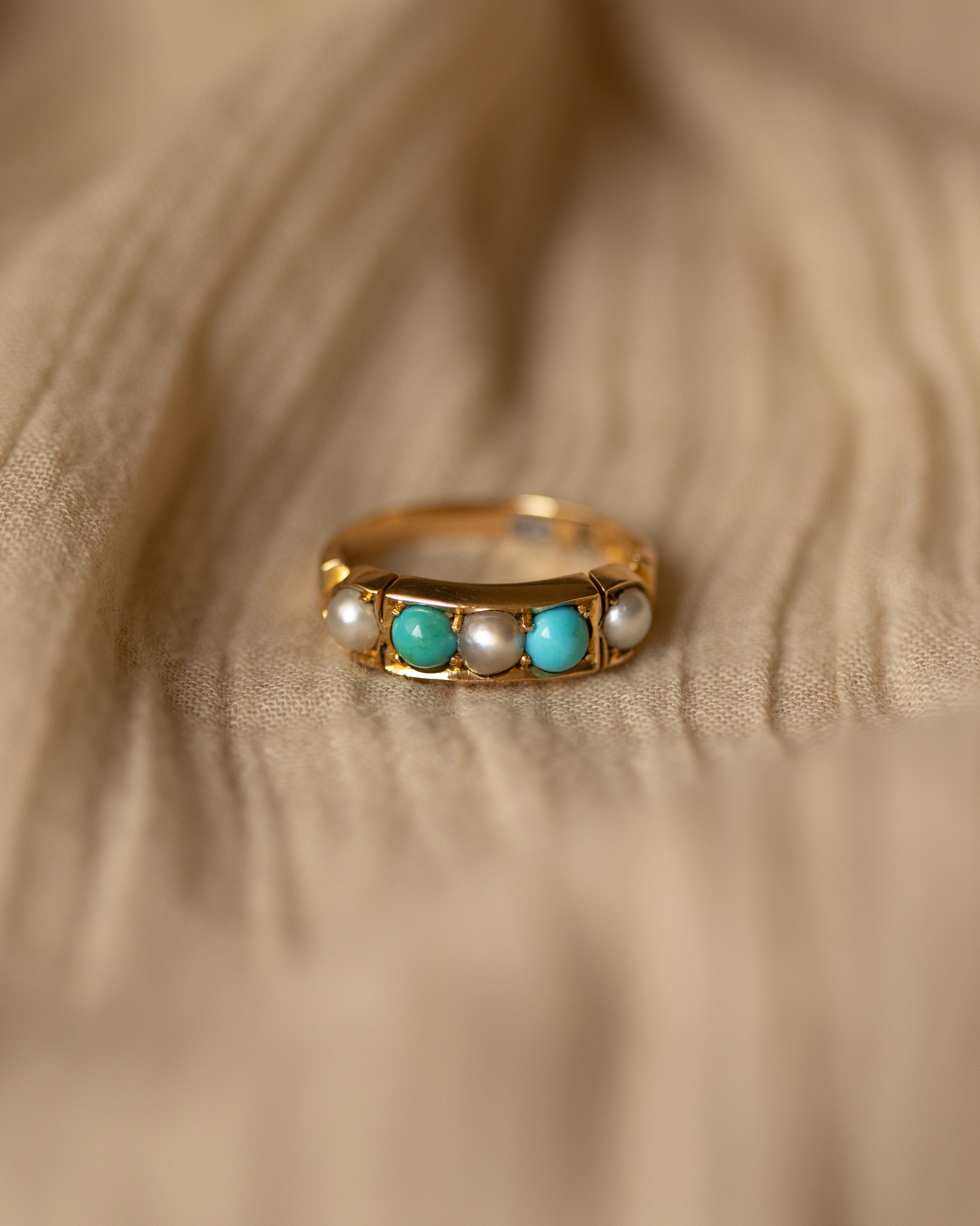 Image of Alexandra 1879 Victorian 18ct Gold Turquoise & Pearl Ring