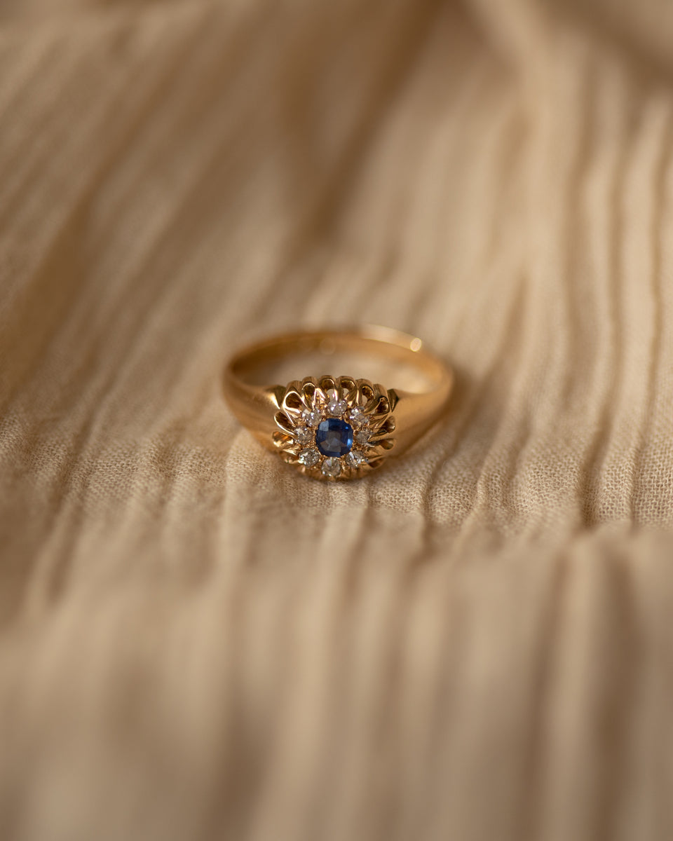 Madeline Antique 18ct Gold Sapphire & Diamond Ring Rock n Rose