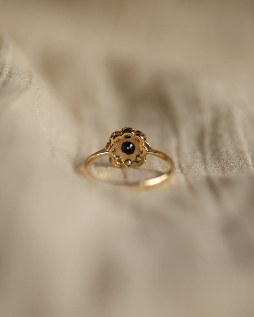 Iris Antique 18ct Gold Sapphire & Diamond Daisy Cluster Ring