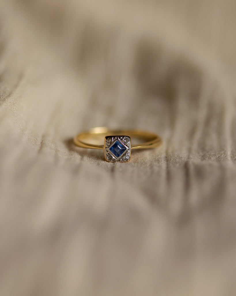 Alice Art Deco 18ct Gold Sapphire & Diamond Cluster Ring