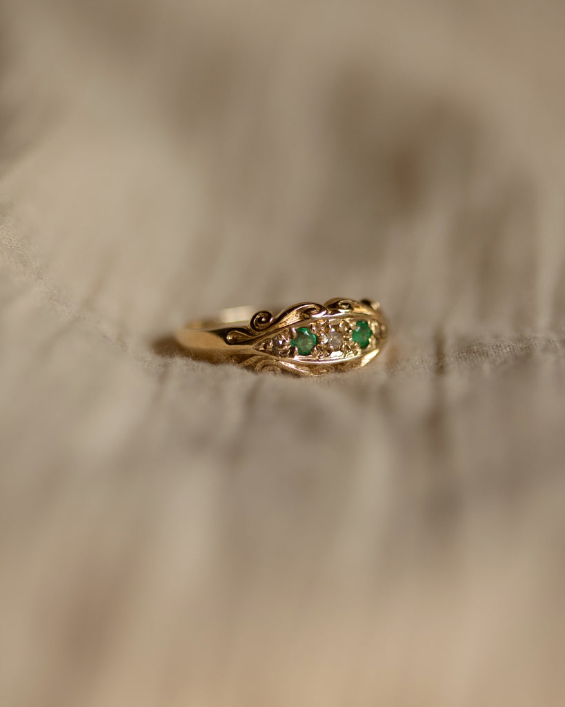 Hazel 1979 Vintage 9ct Gold Emerald & Diamond Ring