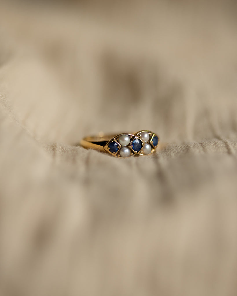 Dahlia 1902 18ct Gold Sapphire & Pearl Ring