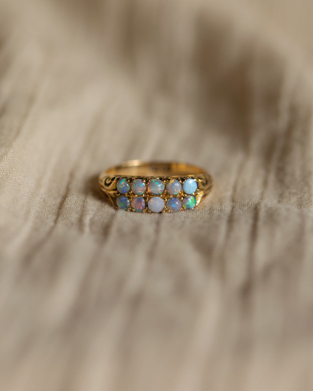 Minerva Antique 18ct Gold Opal Two Row Ring