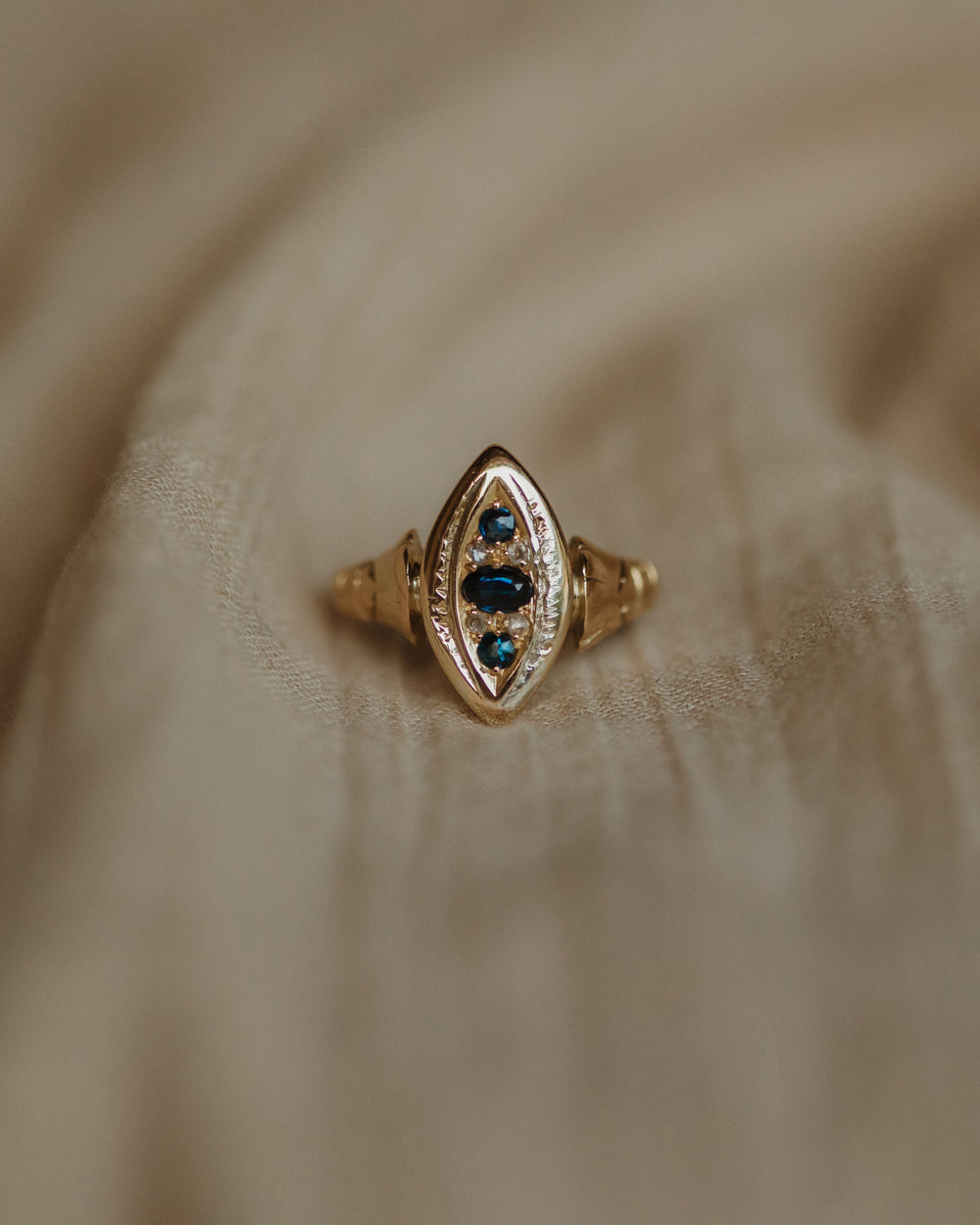 Carmen Antique Victorian 18ct Gold Sapphire & Diamond Marquise Ring