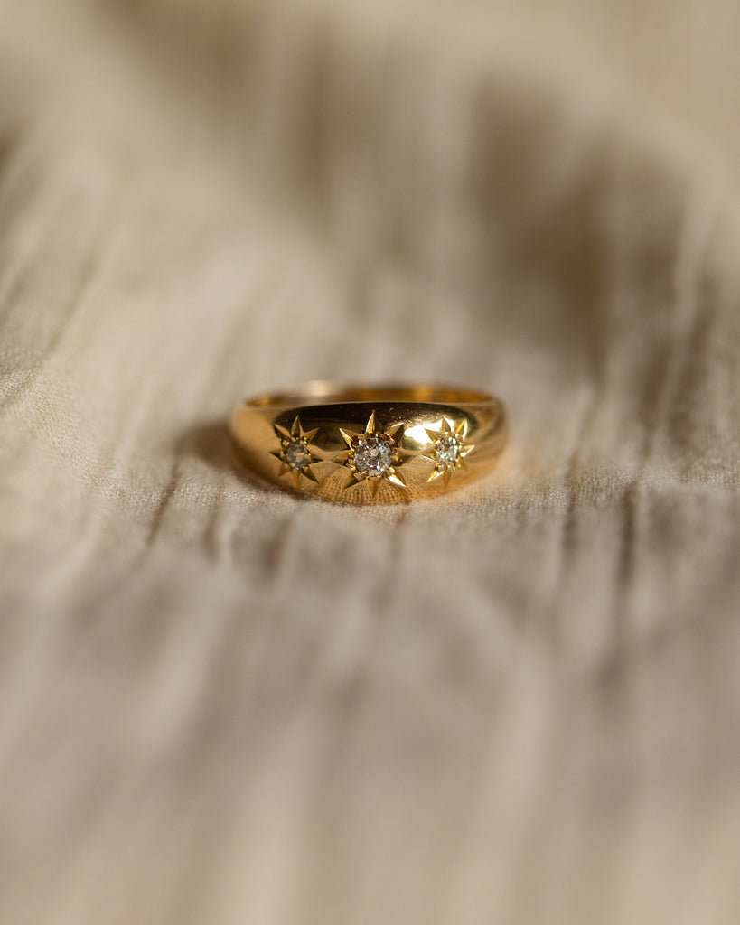 Gladys 1918 Antique 18ct Gold Star Set Diamond Trilogy Ring