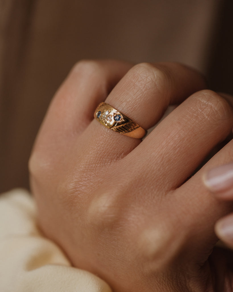 Annette 1898 Antique 18ct Gold Sapphire & Diamond Clover Ring