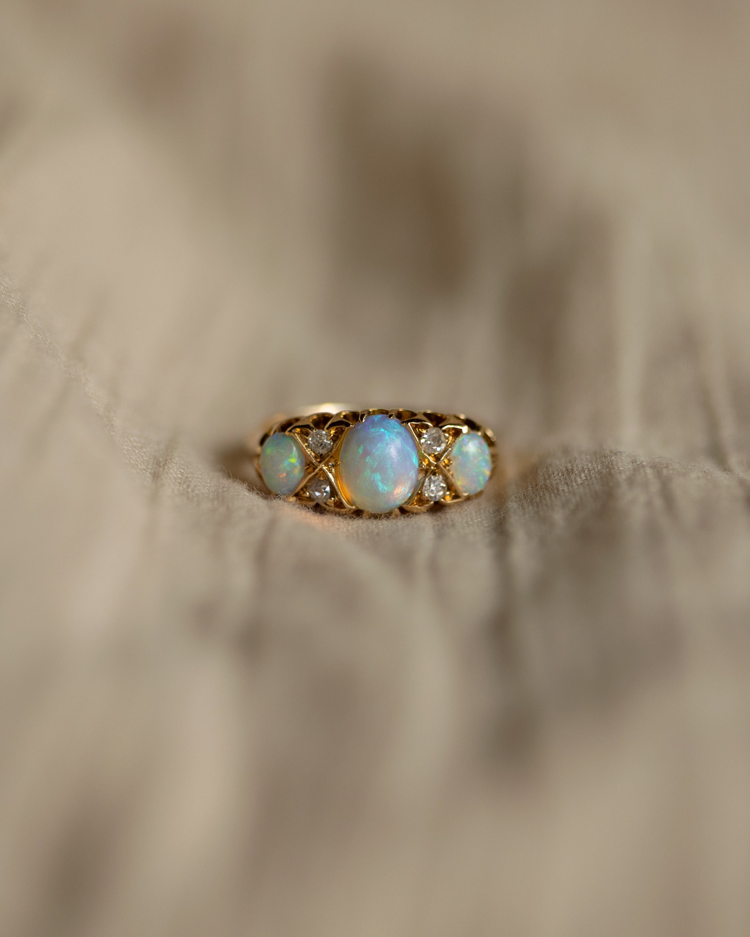 Mona 1909 Antique 18ct Gold Opal & Diamond Ring