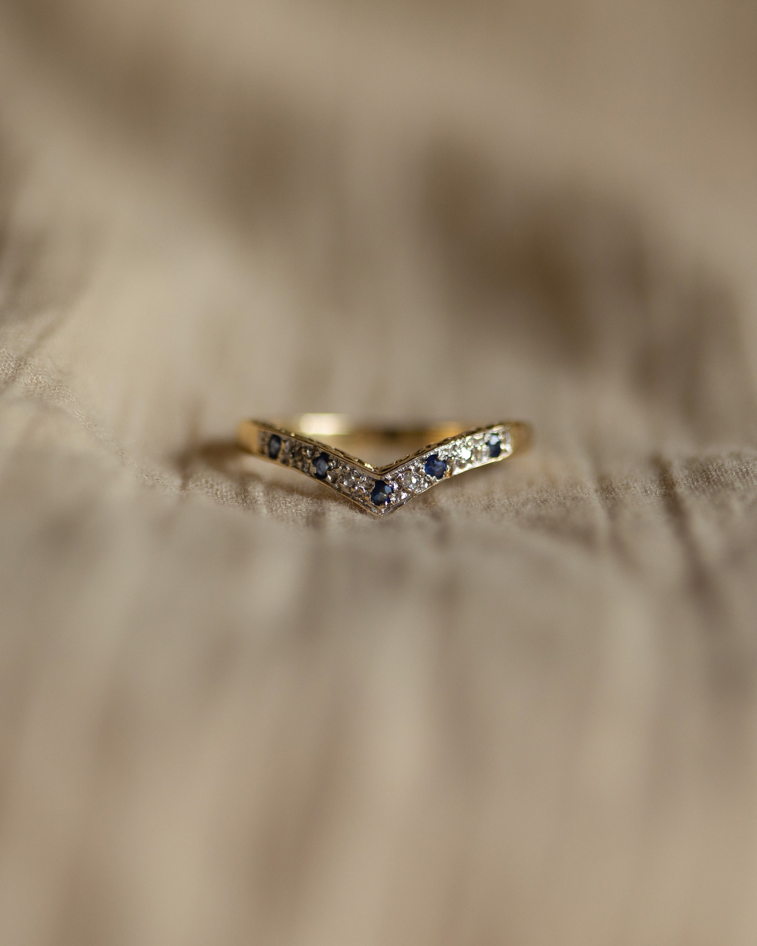 Image of Vera Vintage 9ct Gold Sapphire & Diamond Wishbone Ring