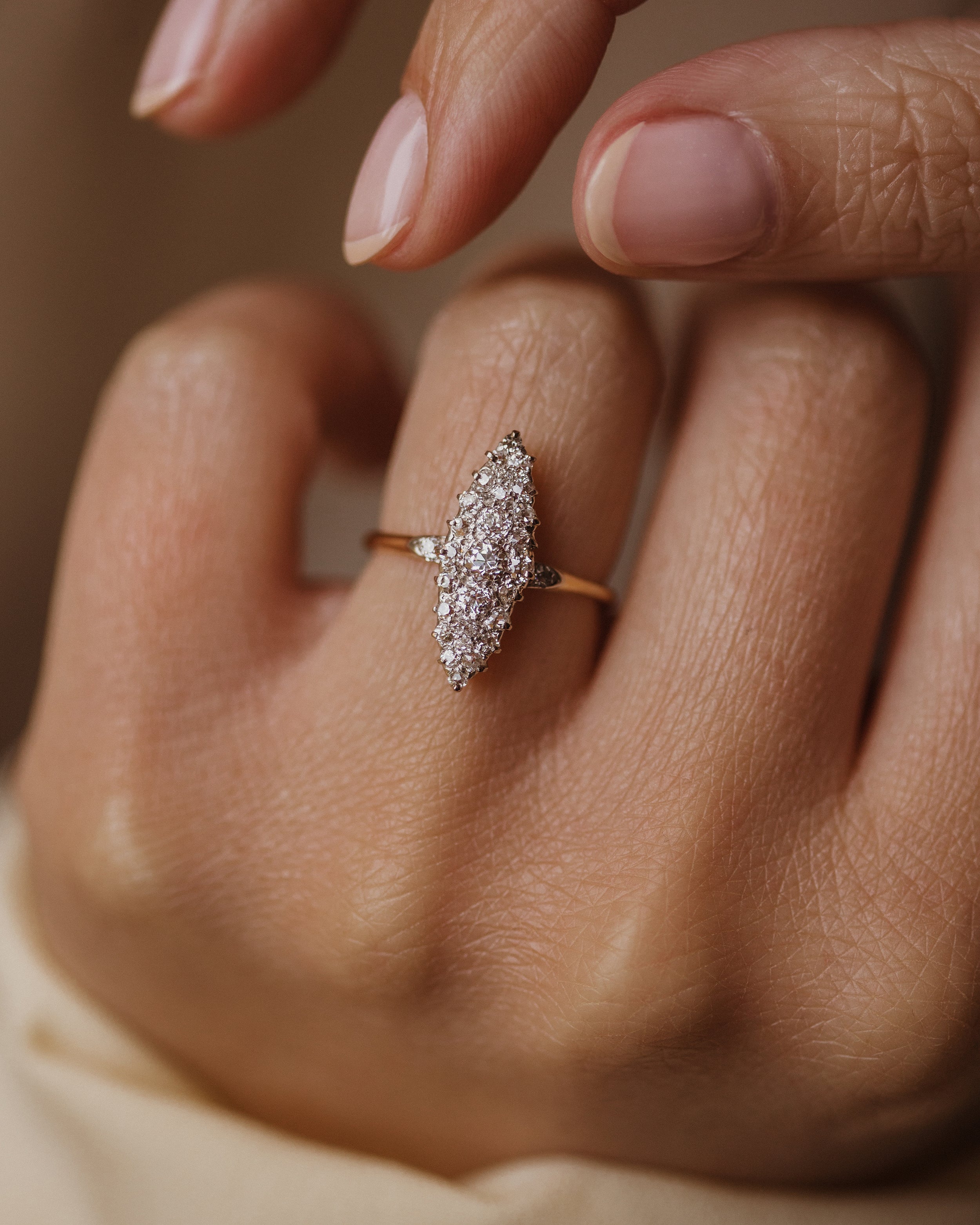 Image of Celeste Antique 18ct Gold Diamond Marquise Ring