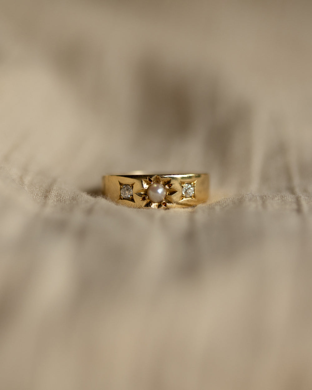 Francine 1888 Antique 18ct Gold Pearl & Diamond Ring