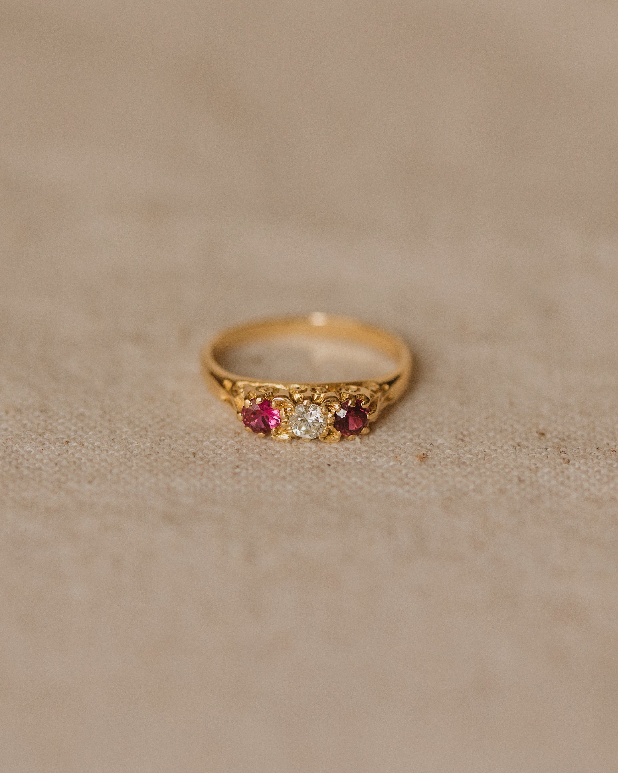 Image of Hilda 1966 18ct Gold Ruby & Diamond Trilogy Ring