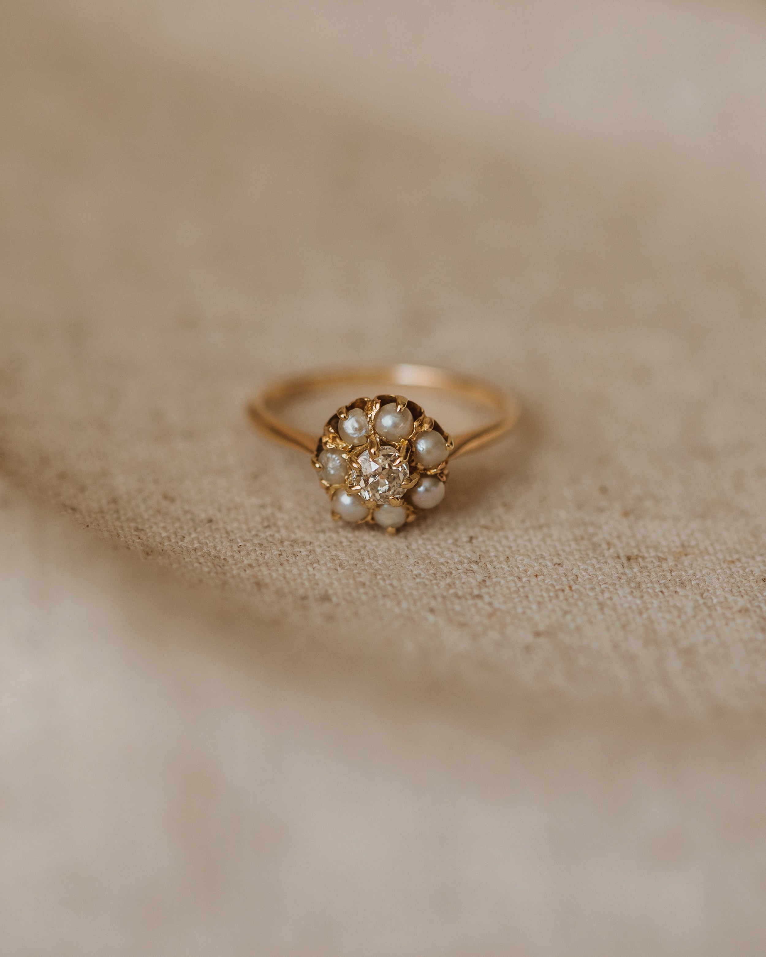 Image of Winifred Antique 18ct Gold Pearl & Diamond Cluster Ring