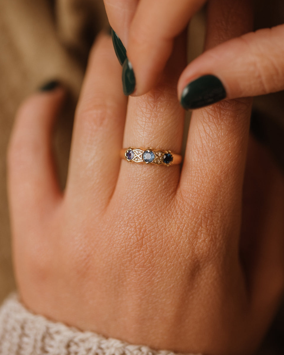 Emma 1906 18ct Gold Sapphire Diamond Ring Rock n Rose