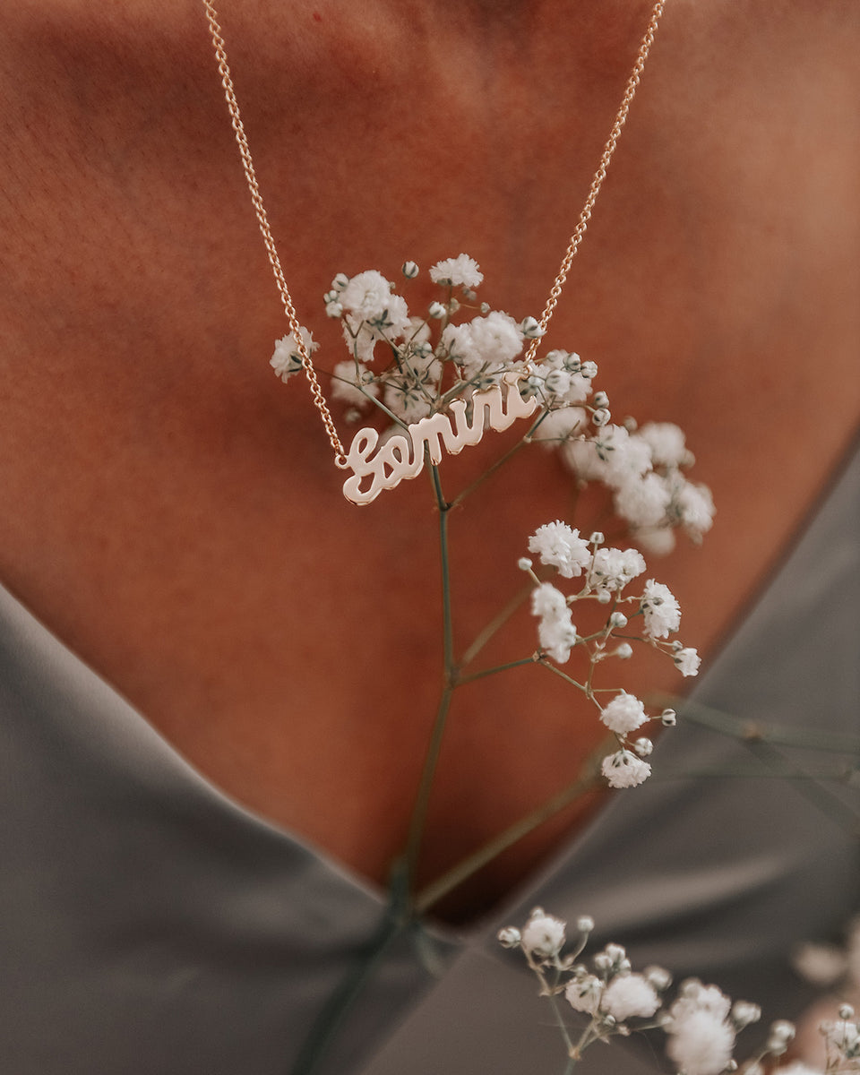 Gemini Script Necklace Gold Zodiac Nameplate Rock N Rose