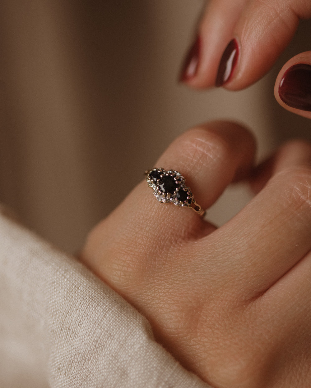 Mavis 1973 Vintage 9ct Gold Sapphire & Diamond Cluster Ring