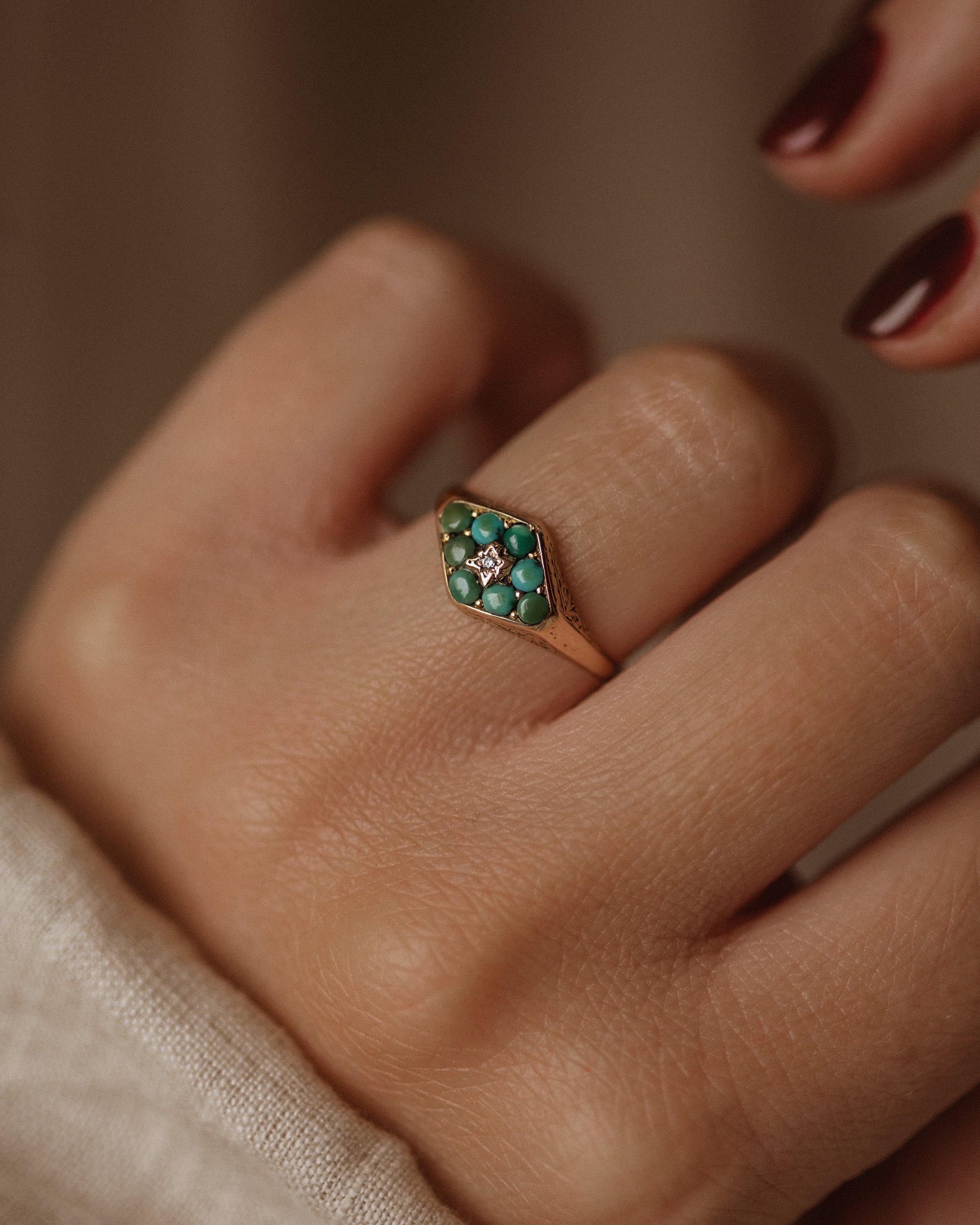 Image of Avery 1922 Antique 15ct Gold Turquoise & Diamond Ring