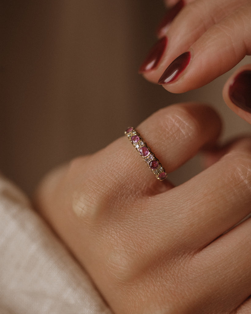 Louise 1989 Vintage 9ct Gold Ruby & Diamond Half Eternity Ring