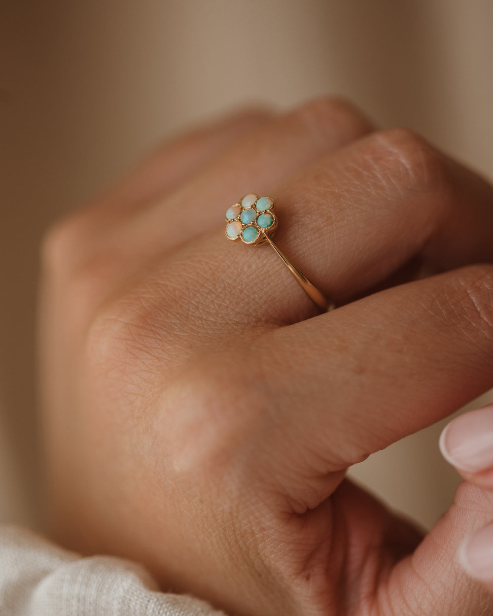 Bessie Vintage 18ct Gold Opal Cluster Ring
