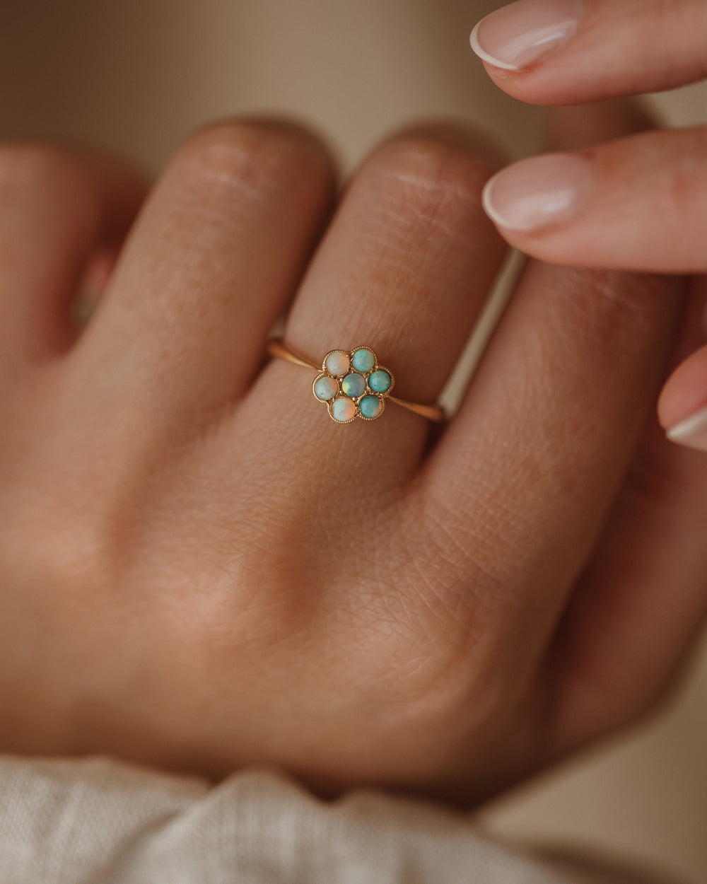 Bessie Vintage 18ct Gold Opal Cluster Ring