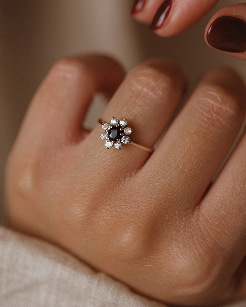 Georgia 1987 Vintage 9ct Gold Sapphire & Cubic Zircon Cluster Ring
