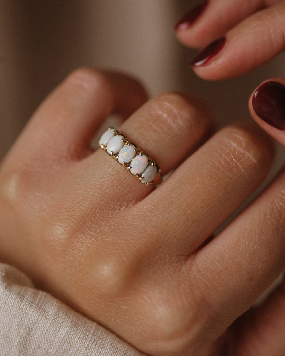 Gladys 1977 Vintage 9ct Gold Five Stone Opal Ring