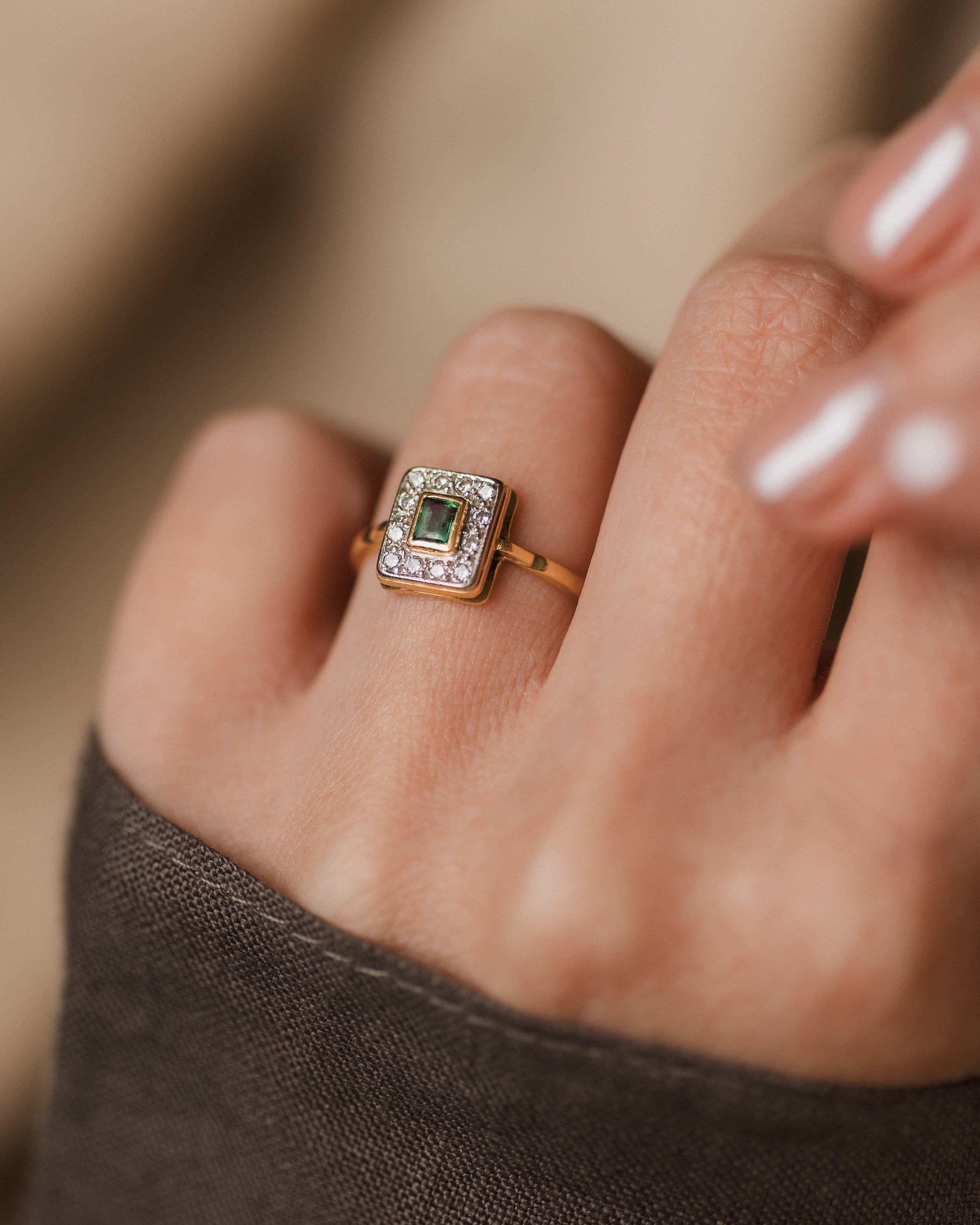 Image of Noemi 1994 Vintage 18ct Gold Emerald & Diamond Cluster Ring