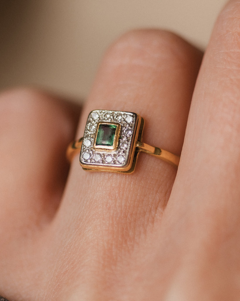 Noemi 1994 Vintage 18ct Gold Emerald & Diamond Cluster Ring