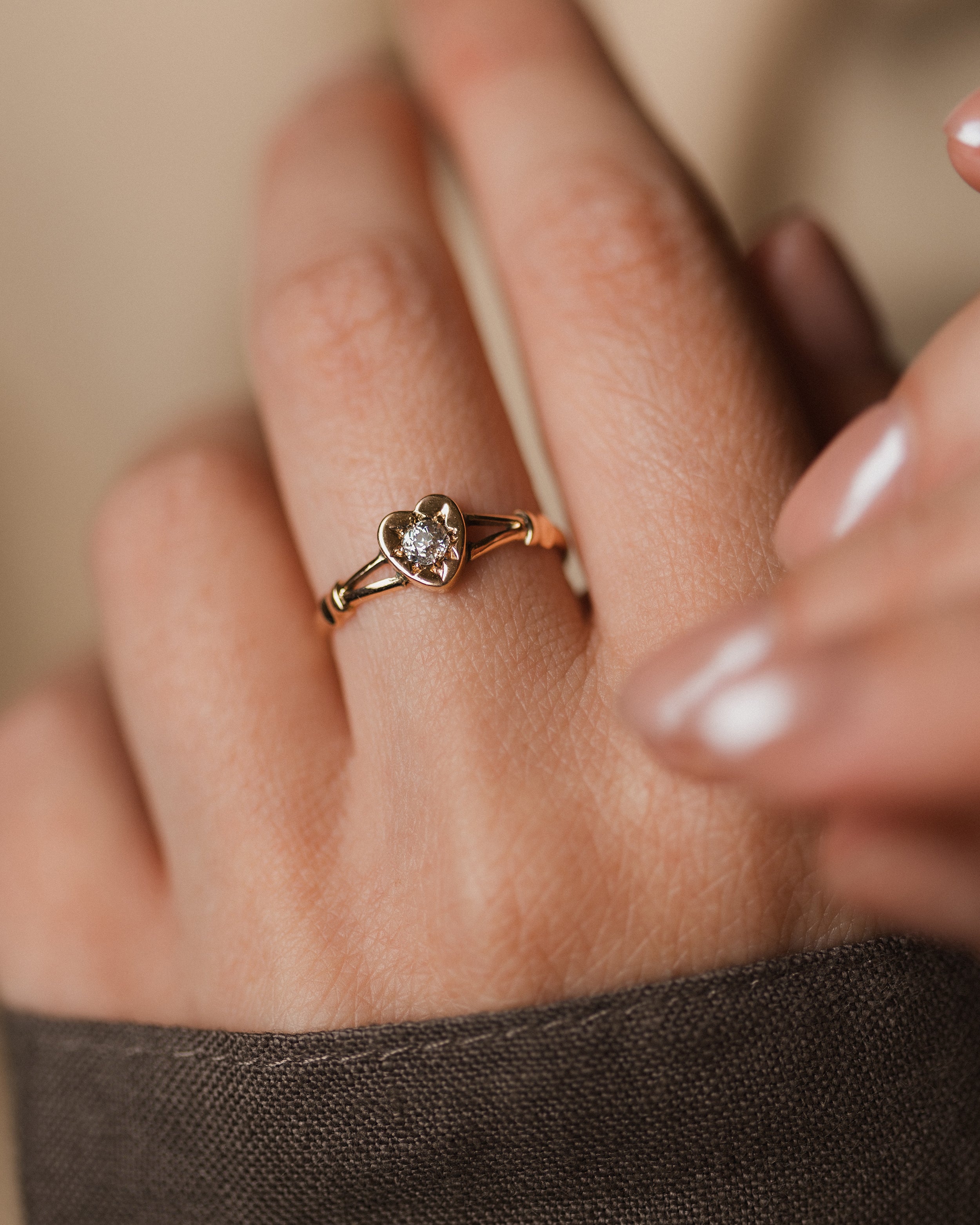 Image of Juliette 1895 Antique 9ct Gold Diamond Heart Ring
