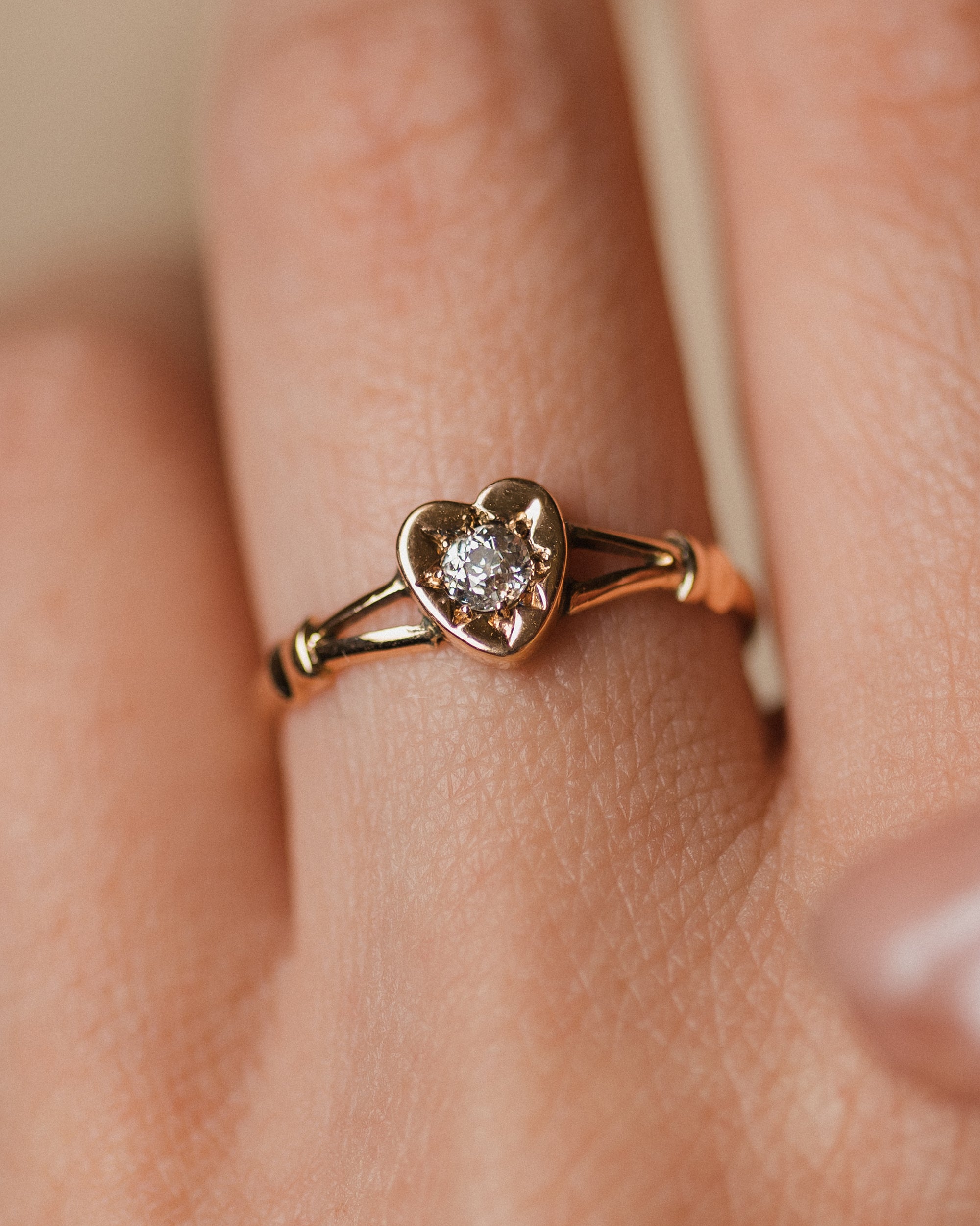 Juliette 1895 Antique 9ct Gold Diamond Heart Ring