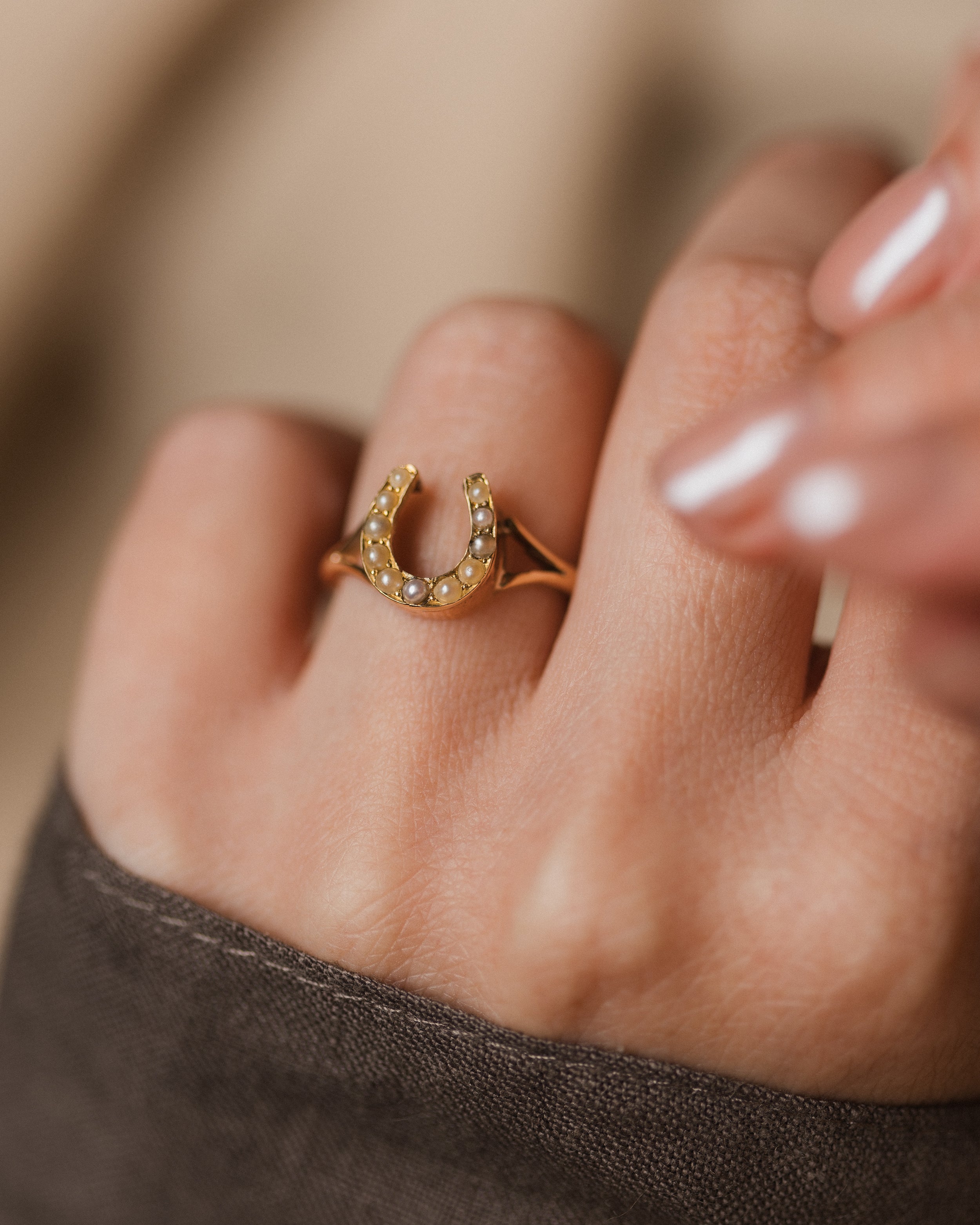 Image of Margot Antique 9ct Gold Pearl Horseshoe Ring