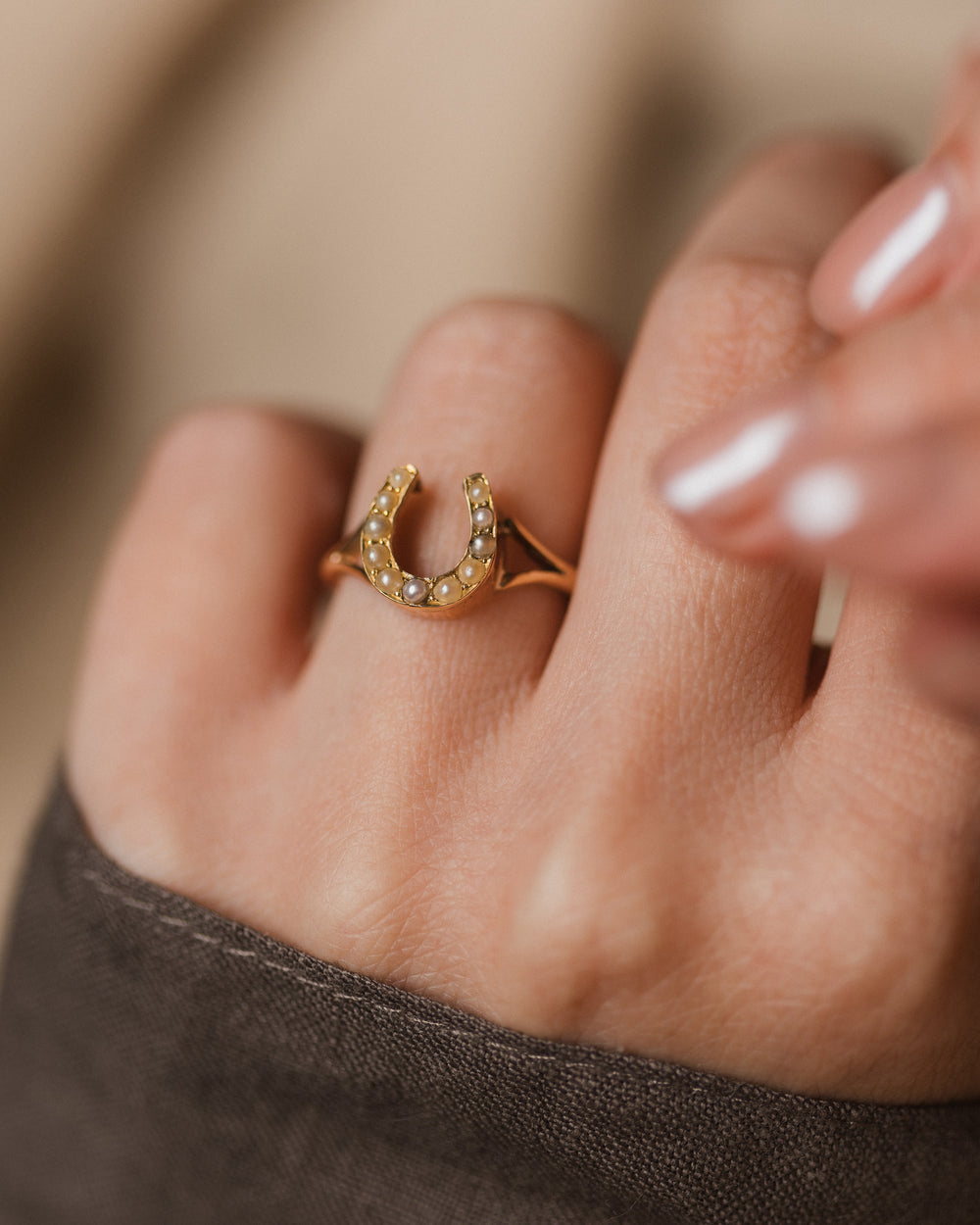 Margot Antique Victorian 9ct Gold Pearl Horseshoe Ring