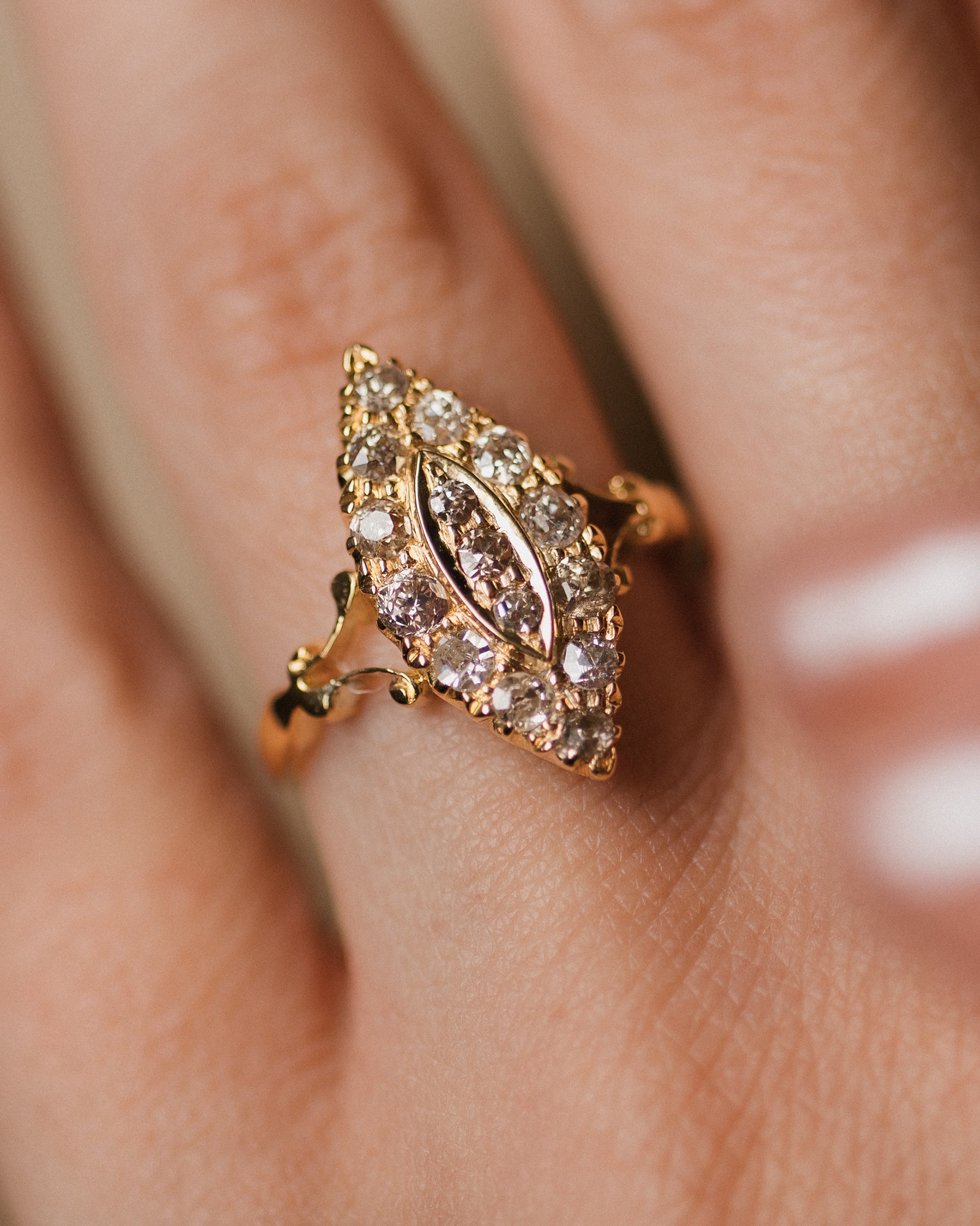Verity Antique 18ct Gold Diamond Marquise Cluster Ring