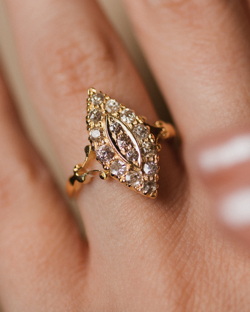 Verity Antique 18ct Gold Diamond Marquise Cluster Ring