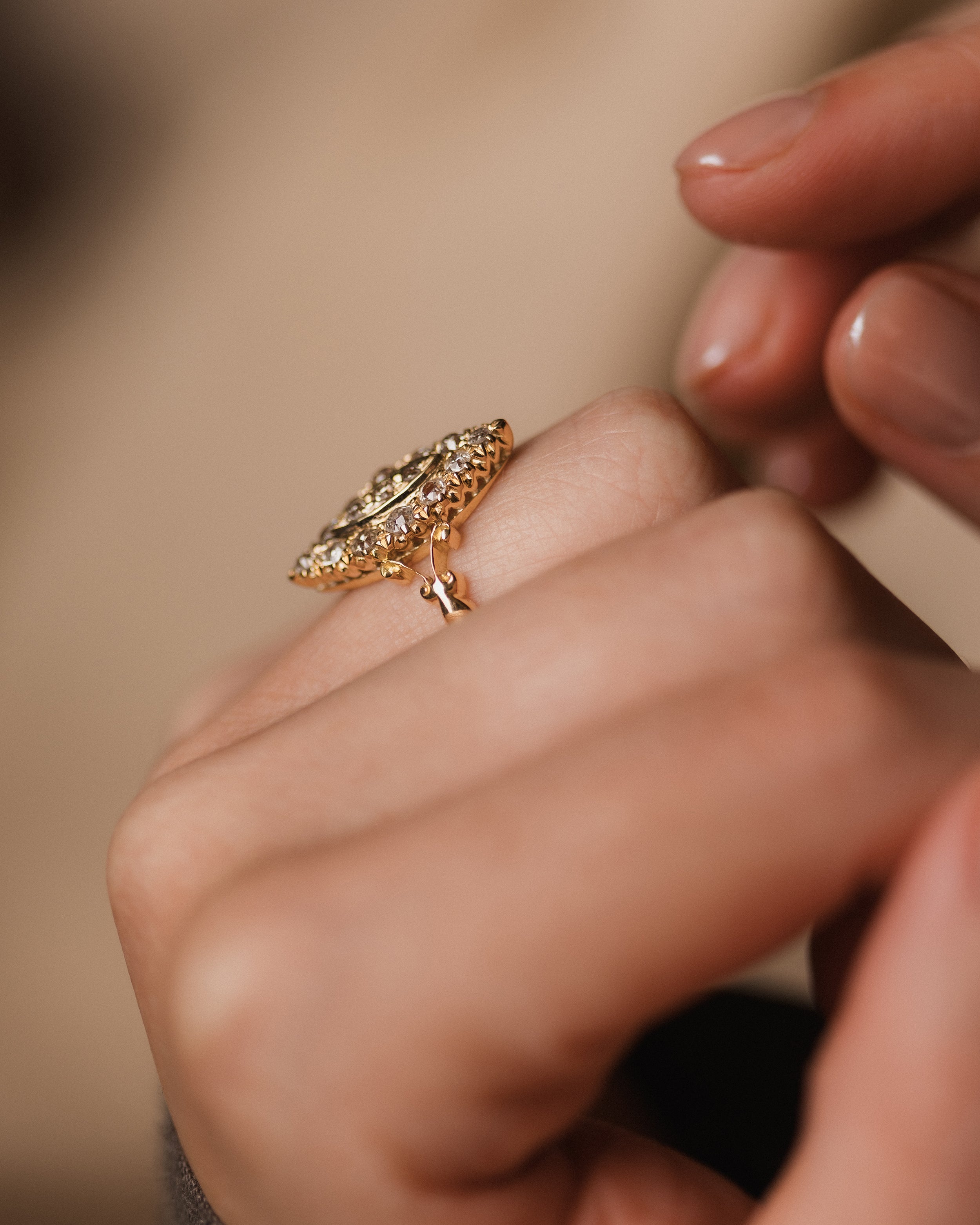 Verity Antique 18ct Gold Diamond Marquise Cluster Ring
