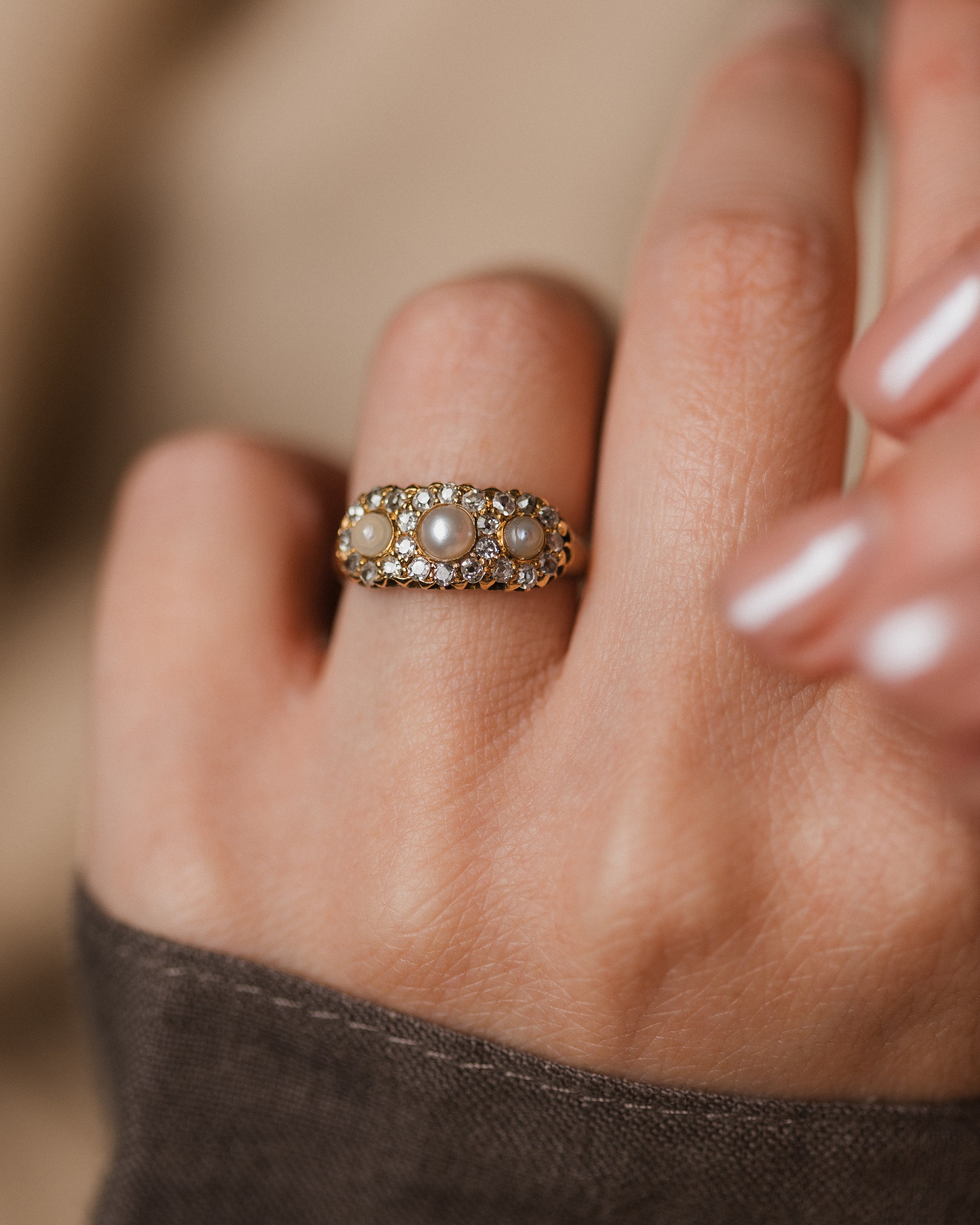 Image of Temperance 1890 Antique 18ct Gold Pearl & Diamond Cluster Ring