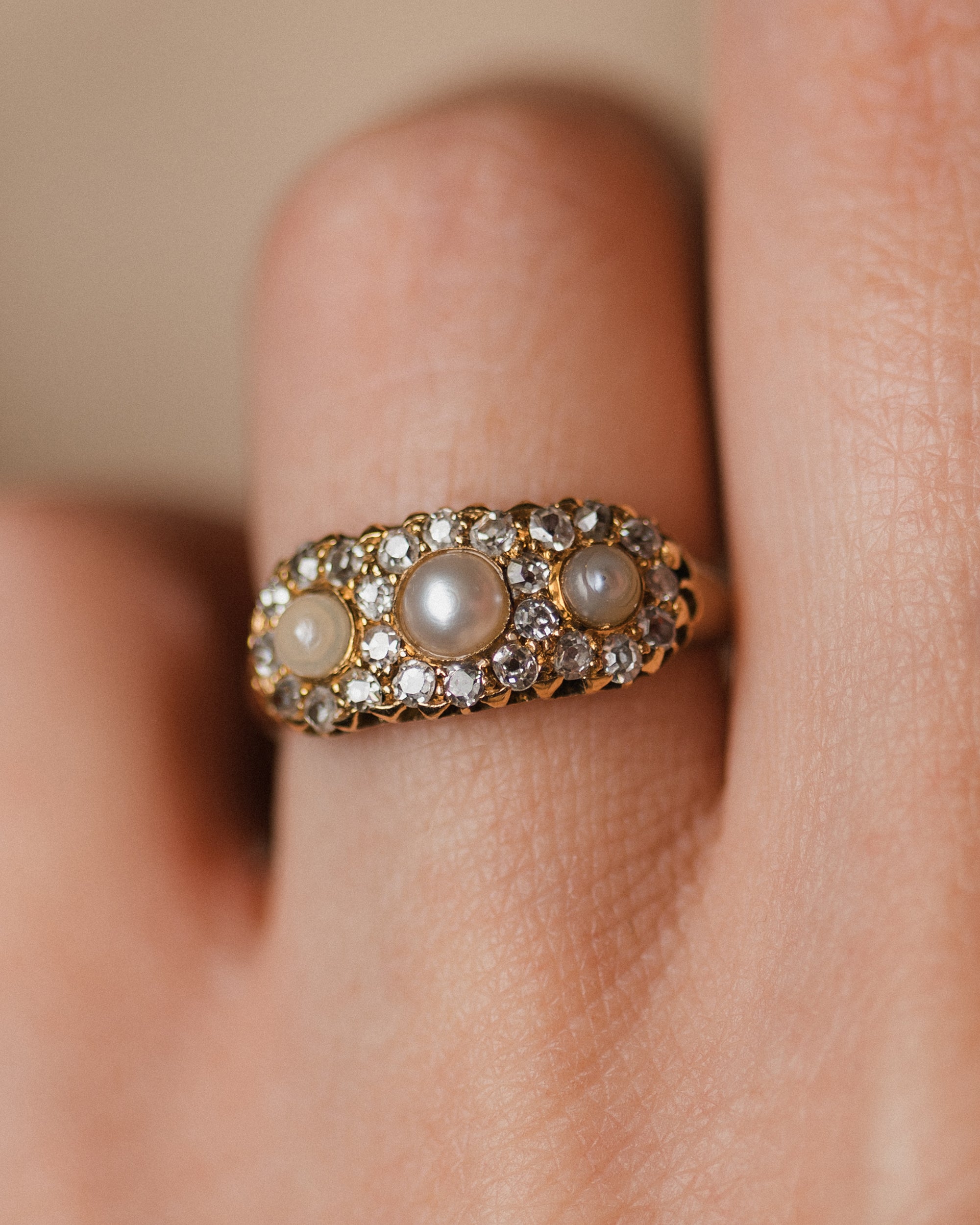 Temperance 1890 Antique 18ct Gold Pearl & Diamond Cluster Ring