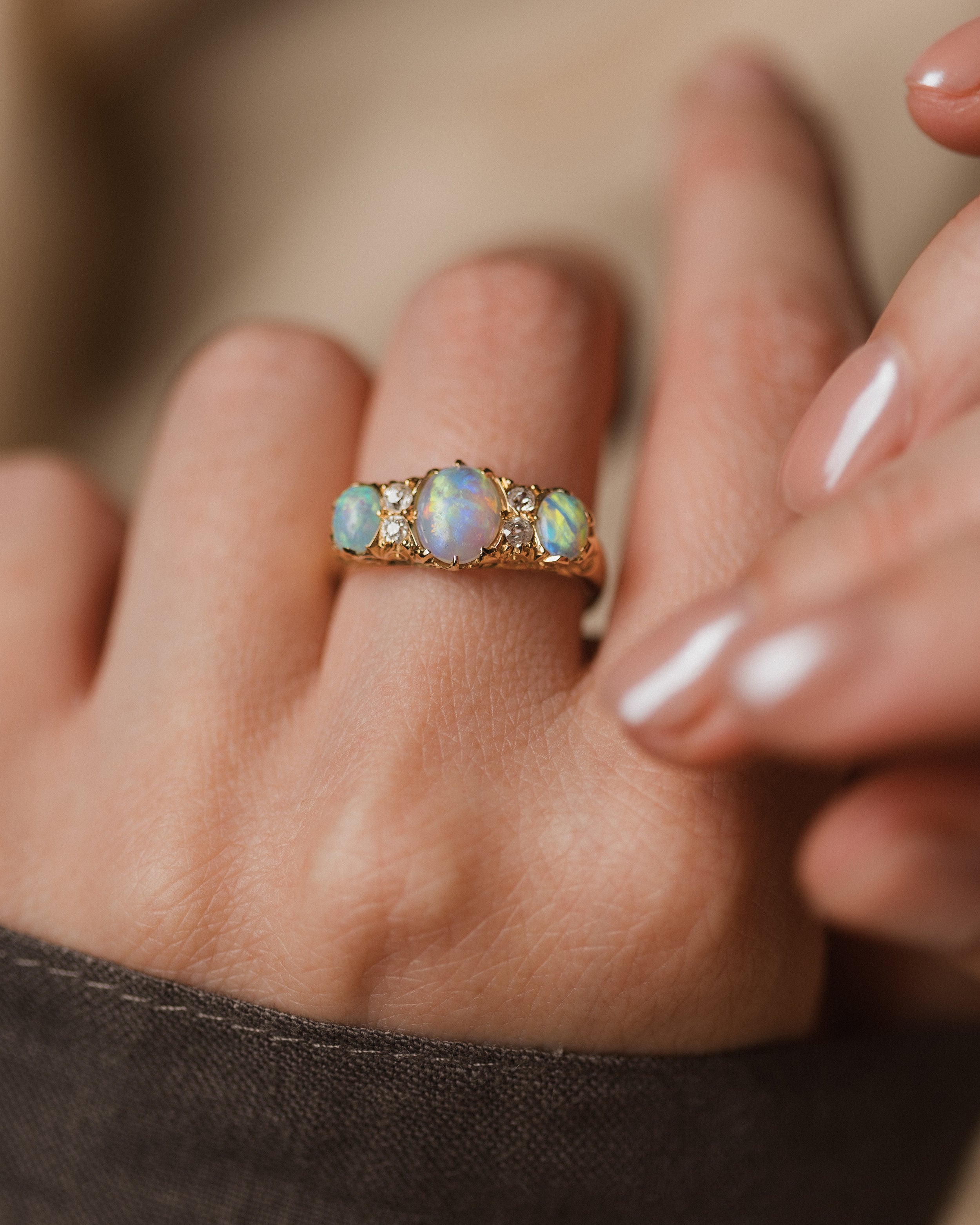 Image of Pandora Antique 18ct Gold Opal & Diamond Seven Stone Ring