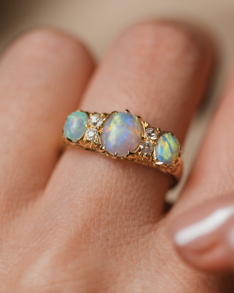 Pandora Antique 18ct Gold Opal & Diamond Seven Stone Ring