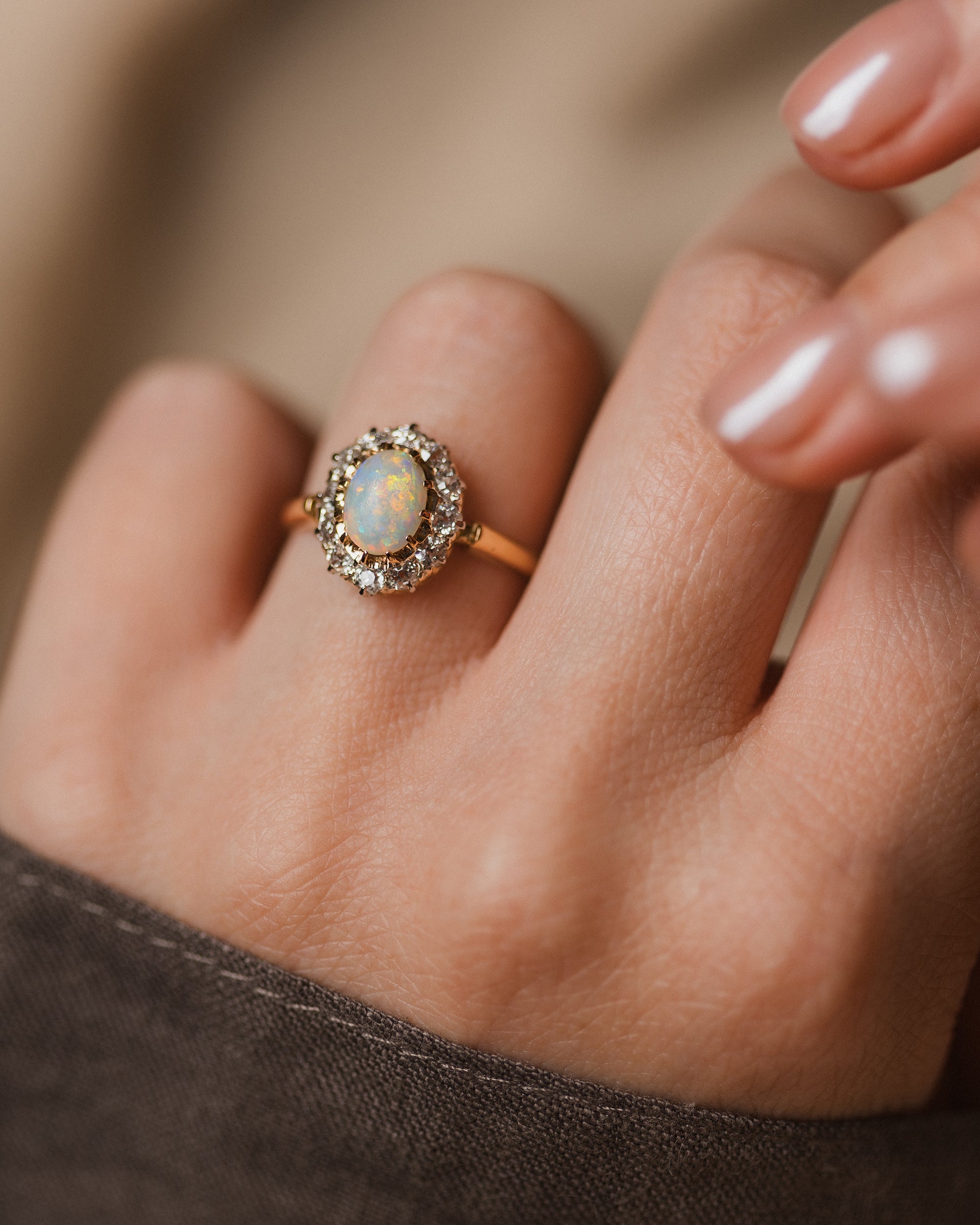 Image of Celeste Antique 18ct Gold Opal & Diamond Cluster Ring