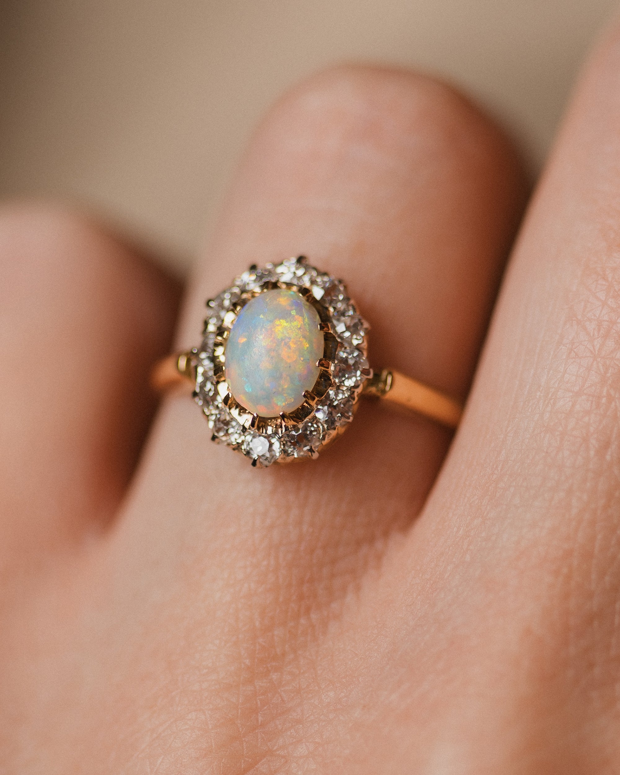 Celeste Antique 18ct Gold Opal & Diamond Cluster Ring