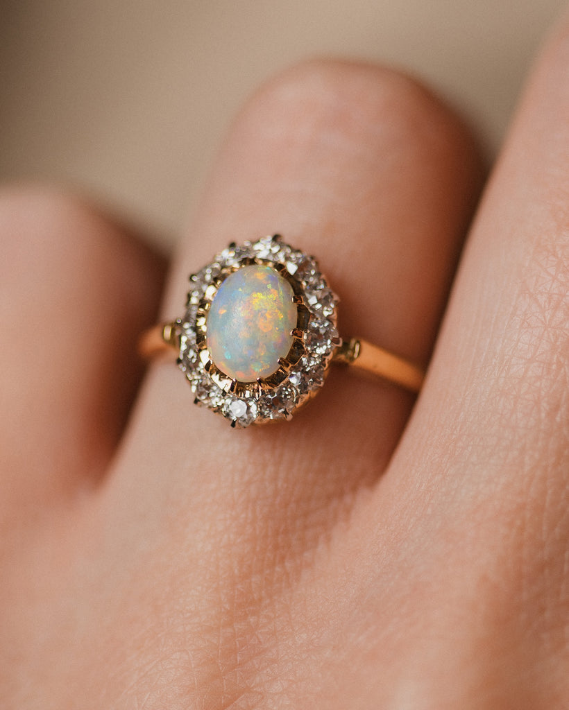 Celeste Antique 18ct Gold Opal & Diamond Cluster Ring